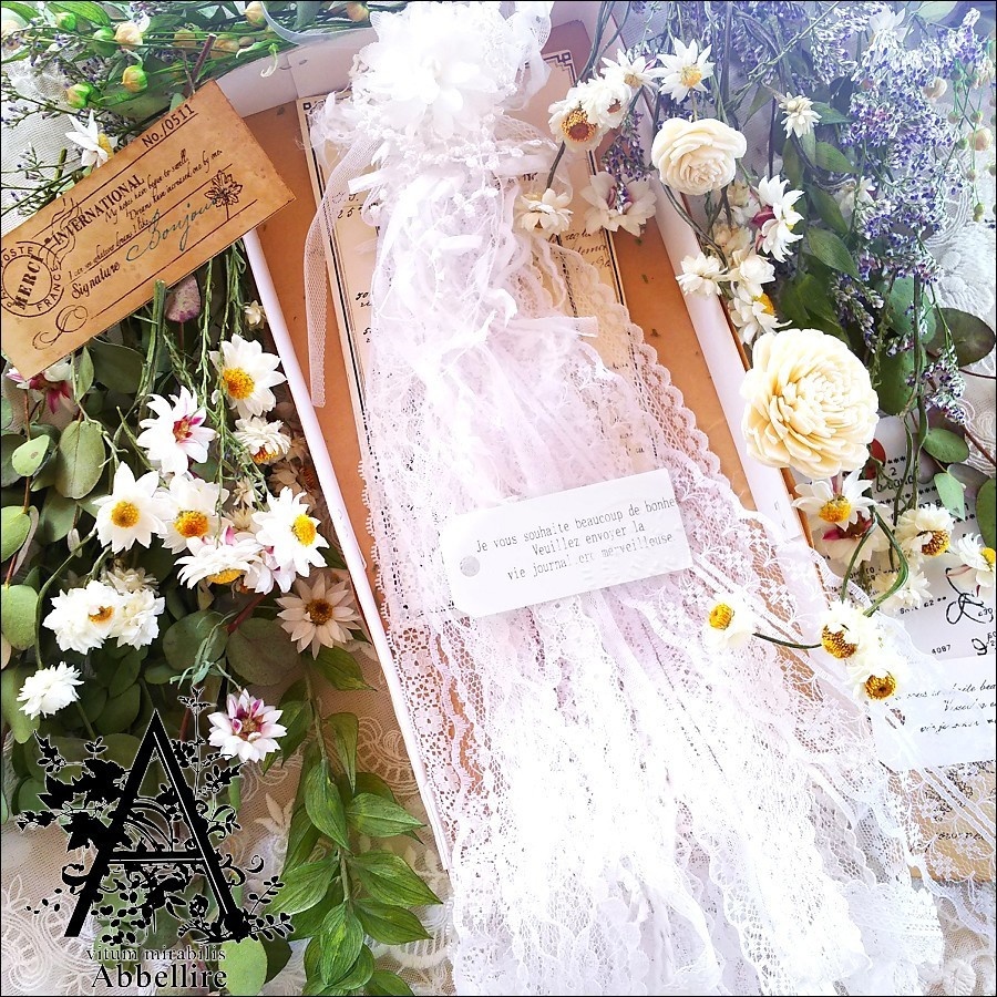 レースタッセル&ネックレス(金古美)-ホワイト-