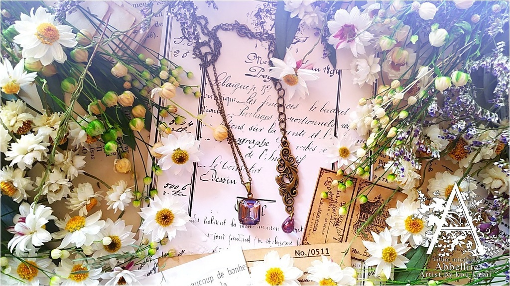 サファイア×ピーチピンクの金古美ネックレス(Vintage)