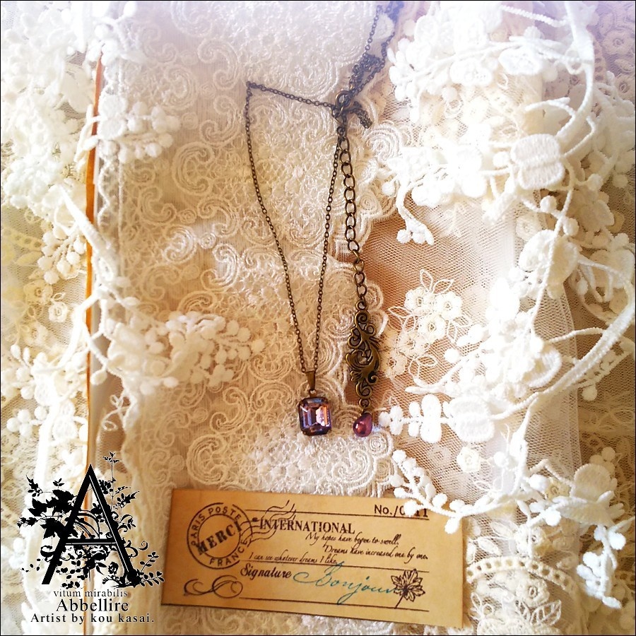 サファイア×ピーチピンクの金古美ネックレス(Vintage)