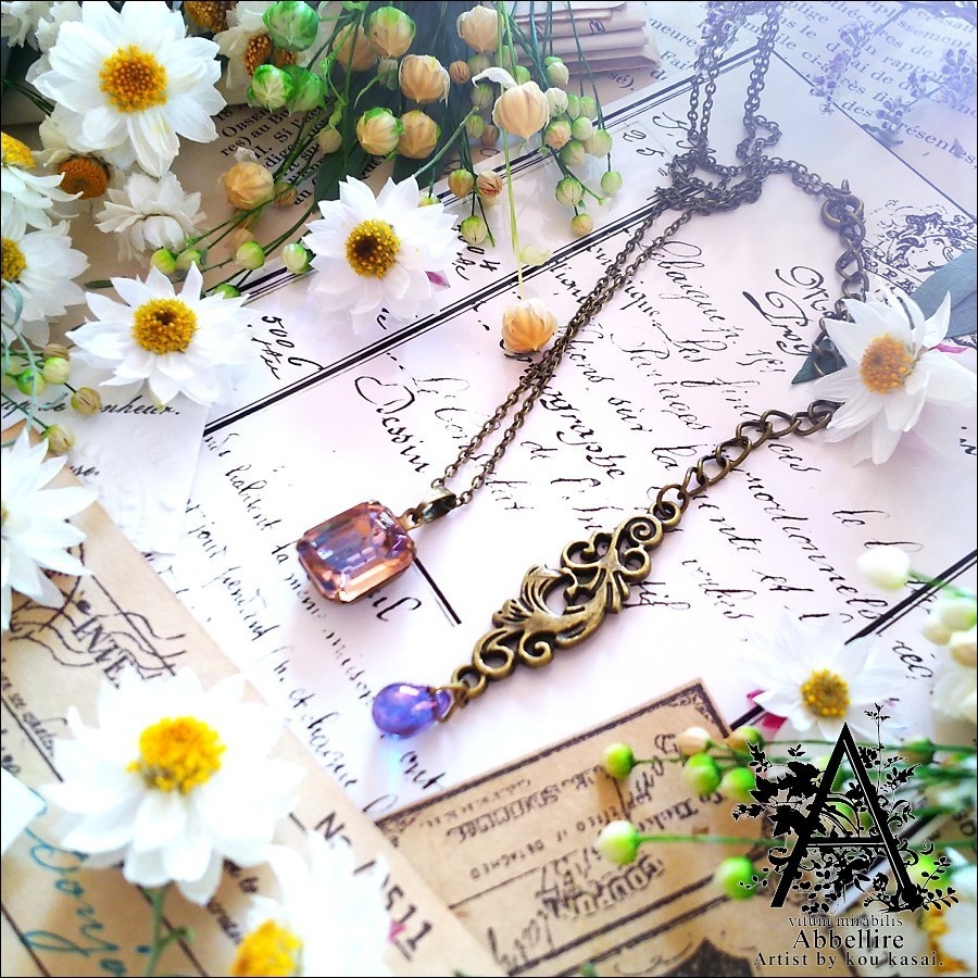 サファイア×ピーチピンクの金古美ネックレス(Vintage)