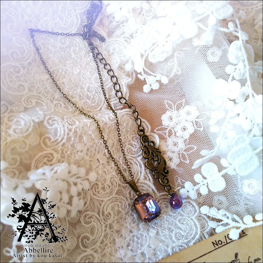 サファイア×ピーチピンクの金古美ネックレス(Vintage)