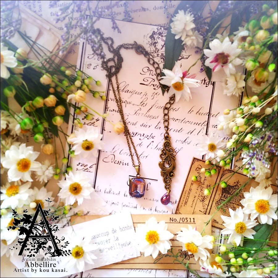 サファイア×ピーチピンクの金古美ネックレス(Vintage)