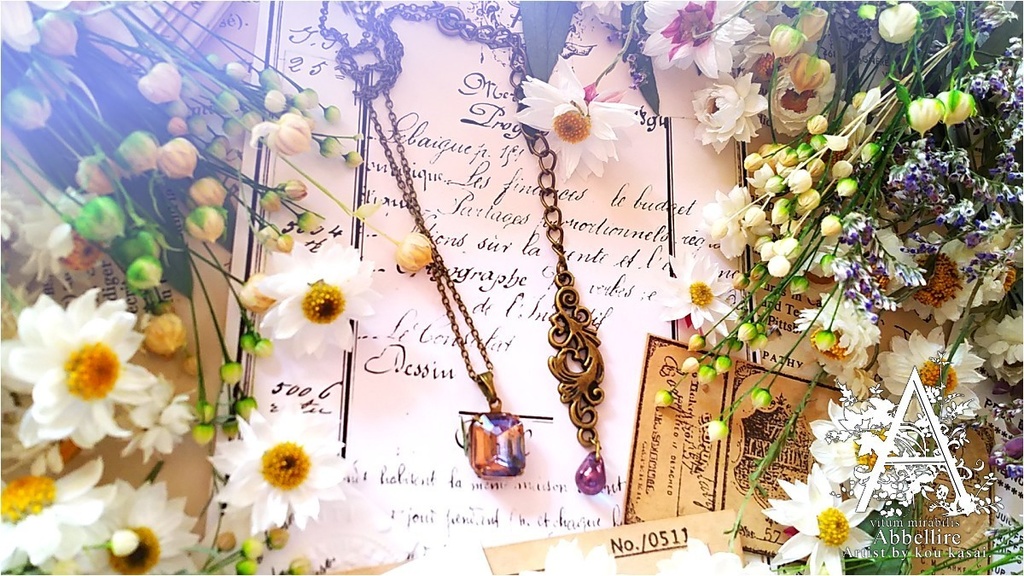 サファイア×ピーチピンクの金古美ネックレス(Vintage)