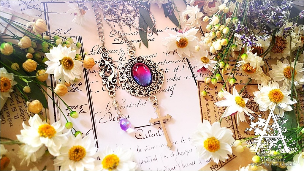 2トーンガラスのクロス-サファイア×チェリーレッド-(シルバー)