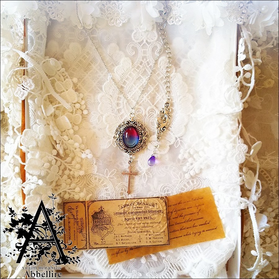 2トーンガラスのクロス-サファイア×チェリーレッド-(シルバー)