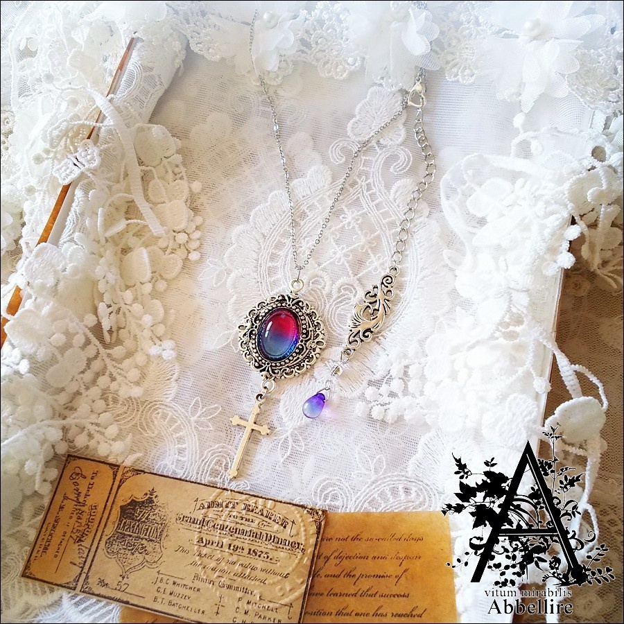 2トーンガラスのクロス-サファイア×チェリーレッド-(シルバー)