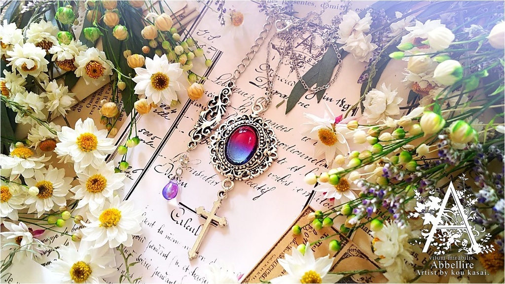 2トーンガラスのクロス-サファイア×チェリーレッド-(シルバー)