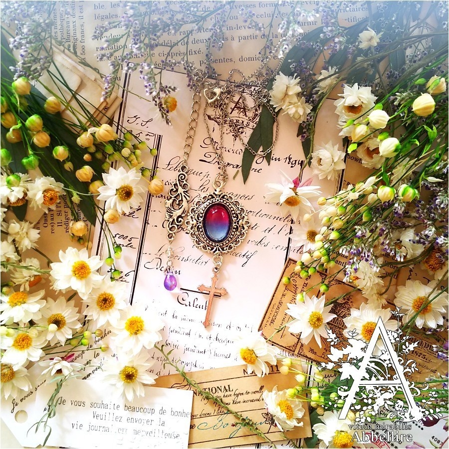 2トーンガラスのクロス-サファイア×チェリーレッド-(シルバー)