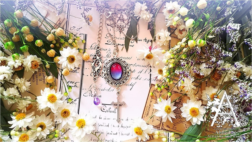 2トーンガラスのクロス-サファイア×チェリーレッド-(シルバー)