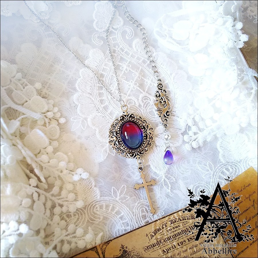 2トーンガラスのクロス-サファイア×チェリーレッド-(シルバー)