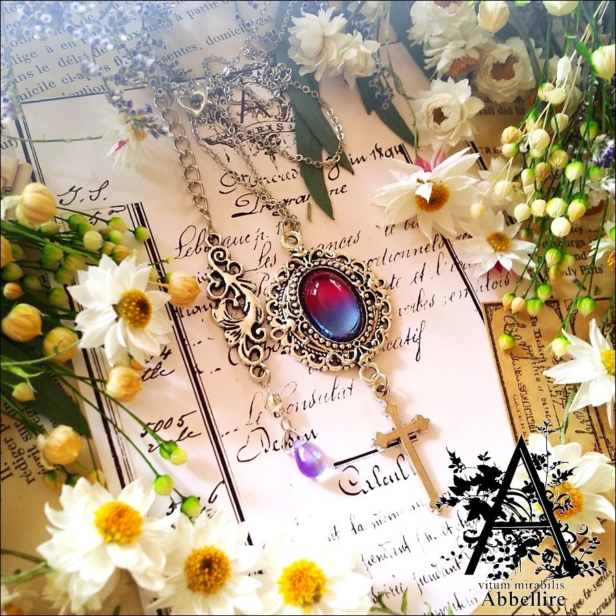 2トーンガラスのクロス-サファイア×チェリーレッド-(シルバー)