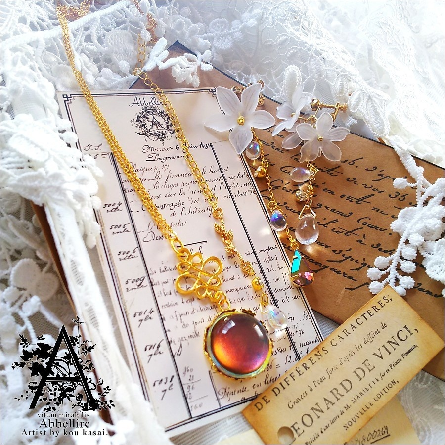夕暮れのネックレス&花雫イヤリング-Vintage-