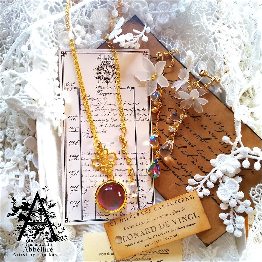 夕暮れのネックレス&花雫イヤリング-Vintage-