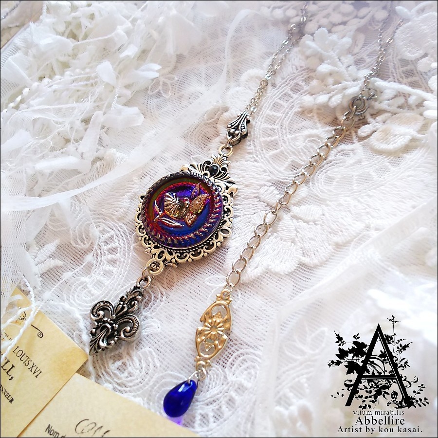 蝶と花の銀古美ネックレス