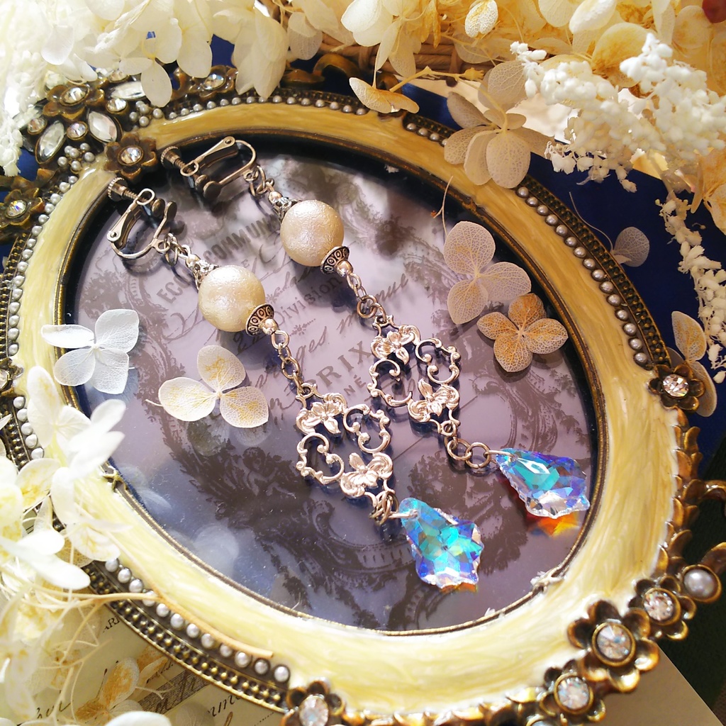 煌めきのイヤリング&銀河空に零れる虹色の雫ネックレスセットC