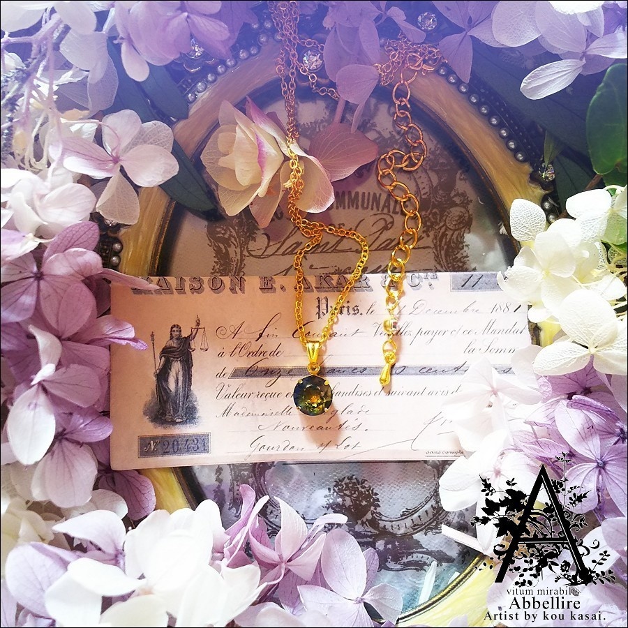 クリスタルサハラのシンプルネックレス-Gold-