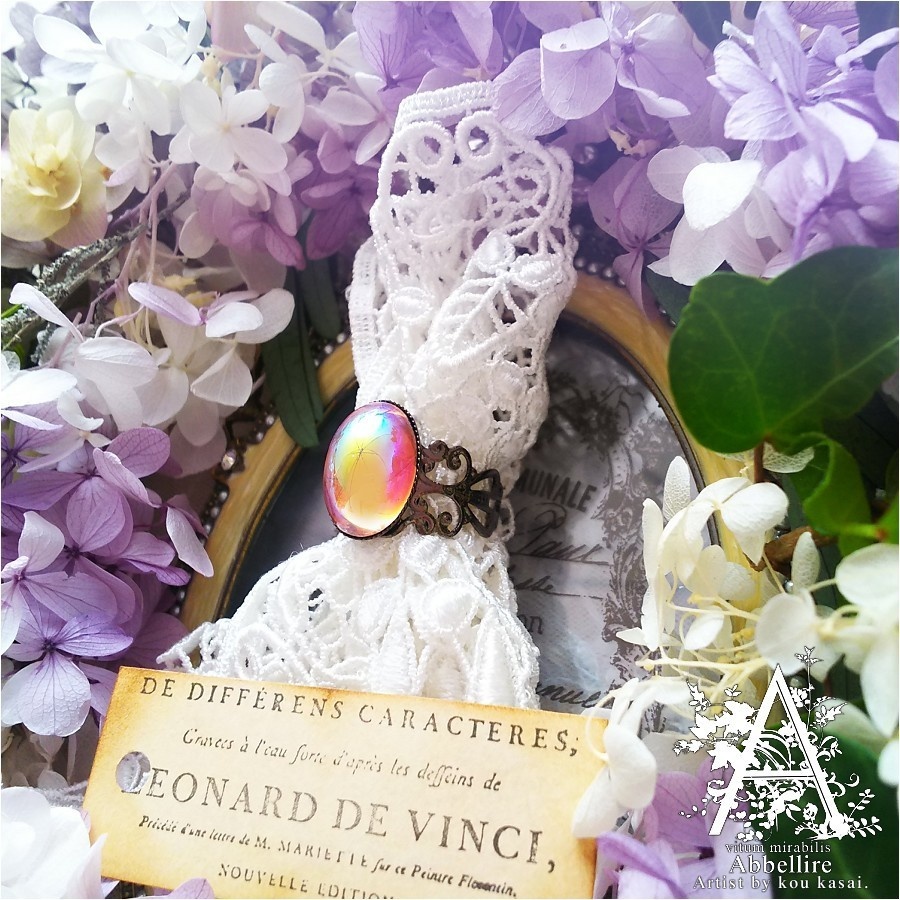 艶やかなローズカラーのリング-oxidized silver-