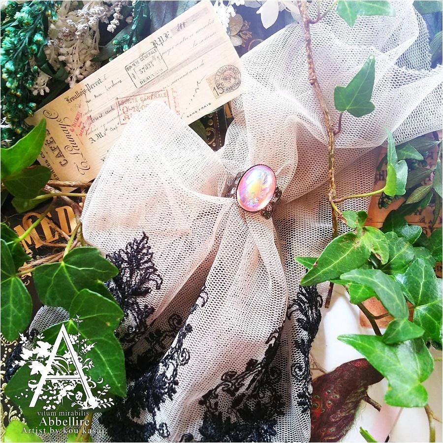 艶やかなローズカラーのリング-oxidized silver-