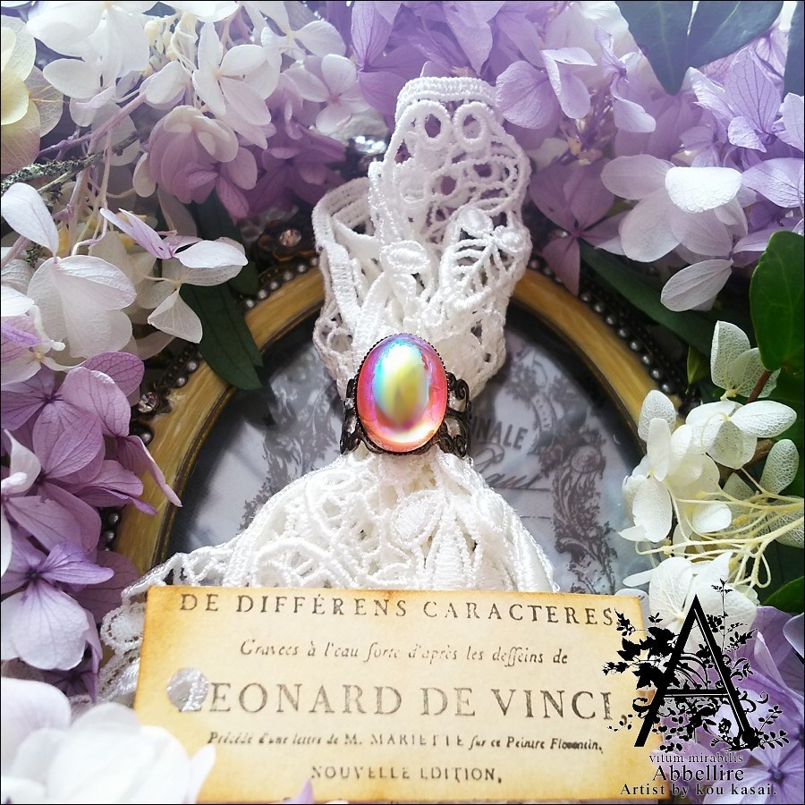 艶やかなローズカラーのリング-oxidized silver-