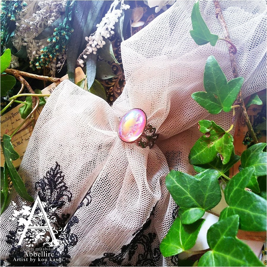 艶やかなローズカラーのリング-oxidized silver-