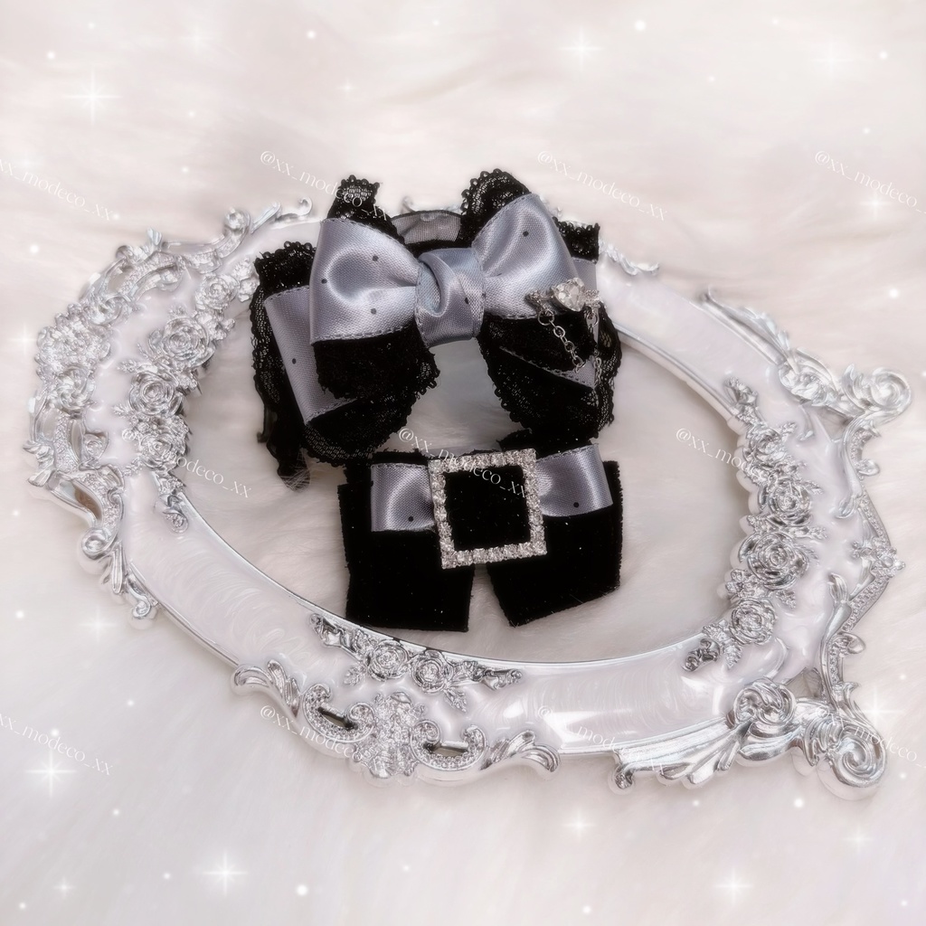 Dot Satin Ribbonカチューシャ×リボンタイセット(10-14cmサイズ)