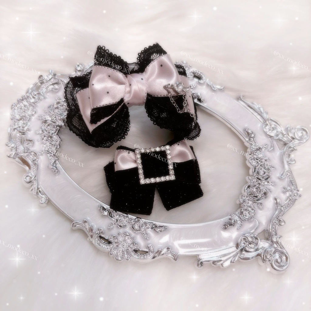 Dot Satin Ribbonカチューシャ×リボンタイセット(10-14cmサイズ)