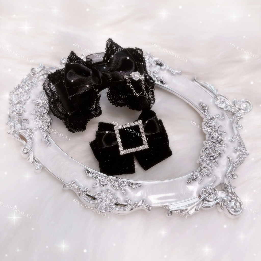 Dot Satin Ribbonカチューシャ×リボンタイセット(10-14cmサイズ)