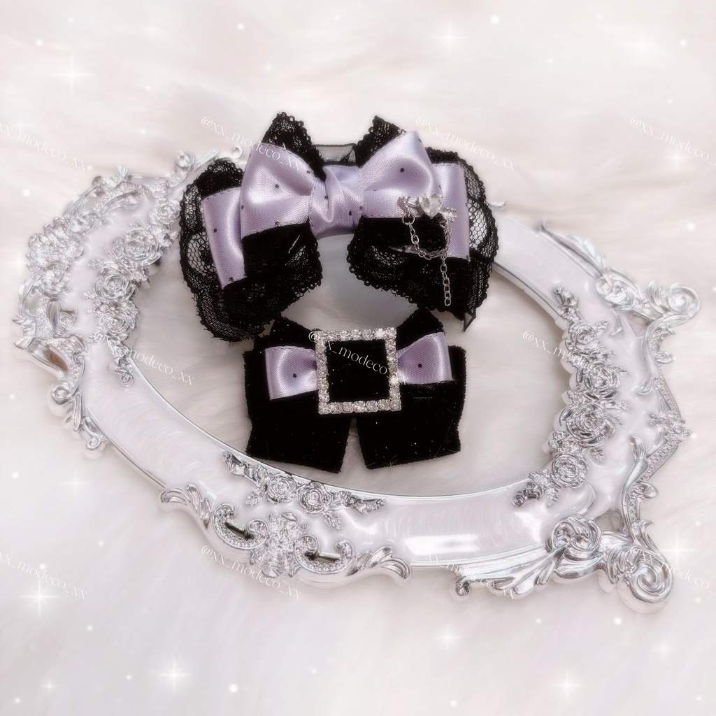 Dot Satin Ribbonカチューシャ×リボンタイセット(10-14cmサイズ)