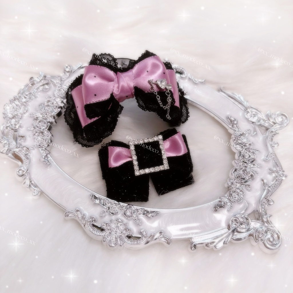 Dot Satin Ribbonカチューシャ×リボンタイセット(10-14cmサイズ)