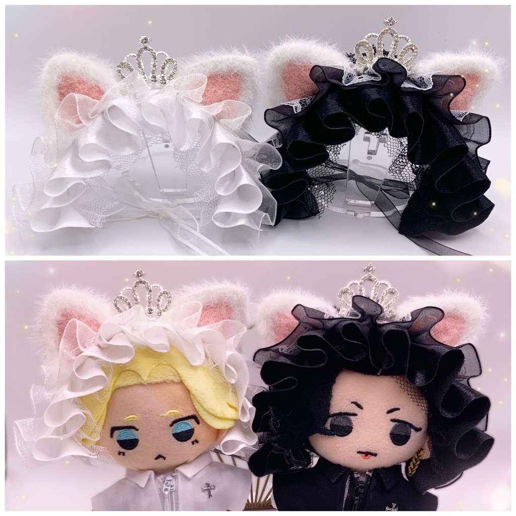 新作入荷!!】 ぬい ヘッドドレス ハンドメイド 猫耳 黒 白 レース おまんじゅう CWB6