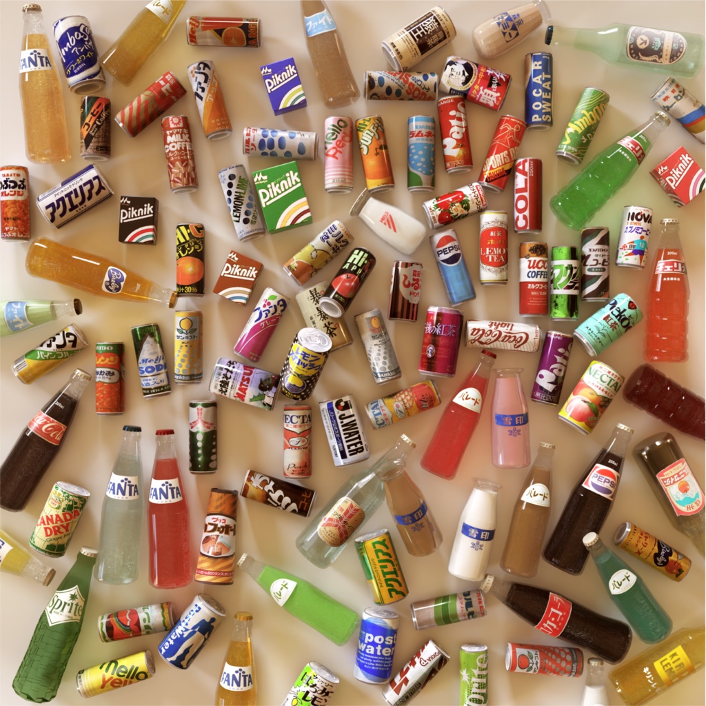 昭和のジュース 3Dモデル 100種類 blender + unitypackage