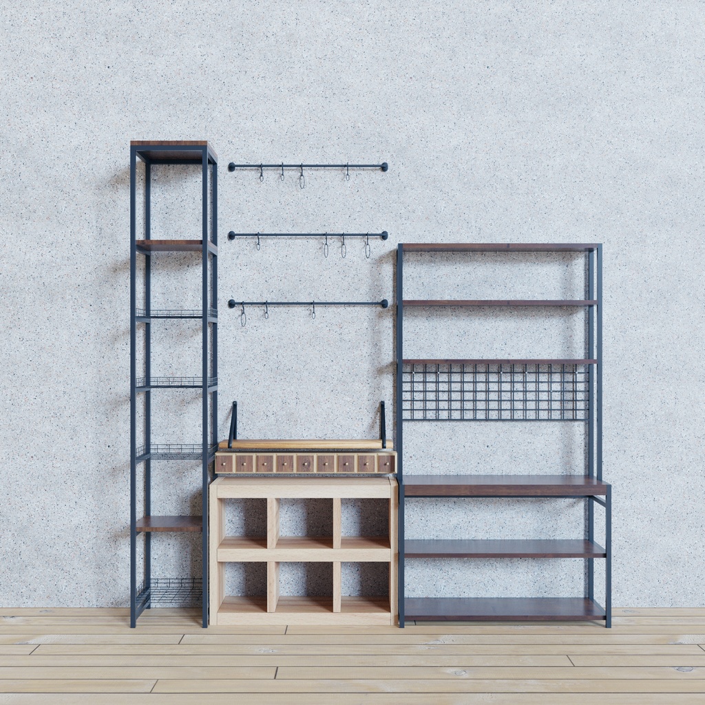 自然素材のキッチン収納+道具 80セット (unitypackage + blender)