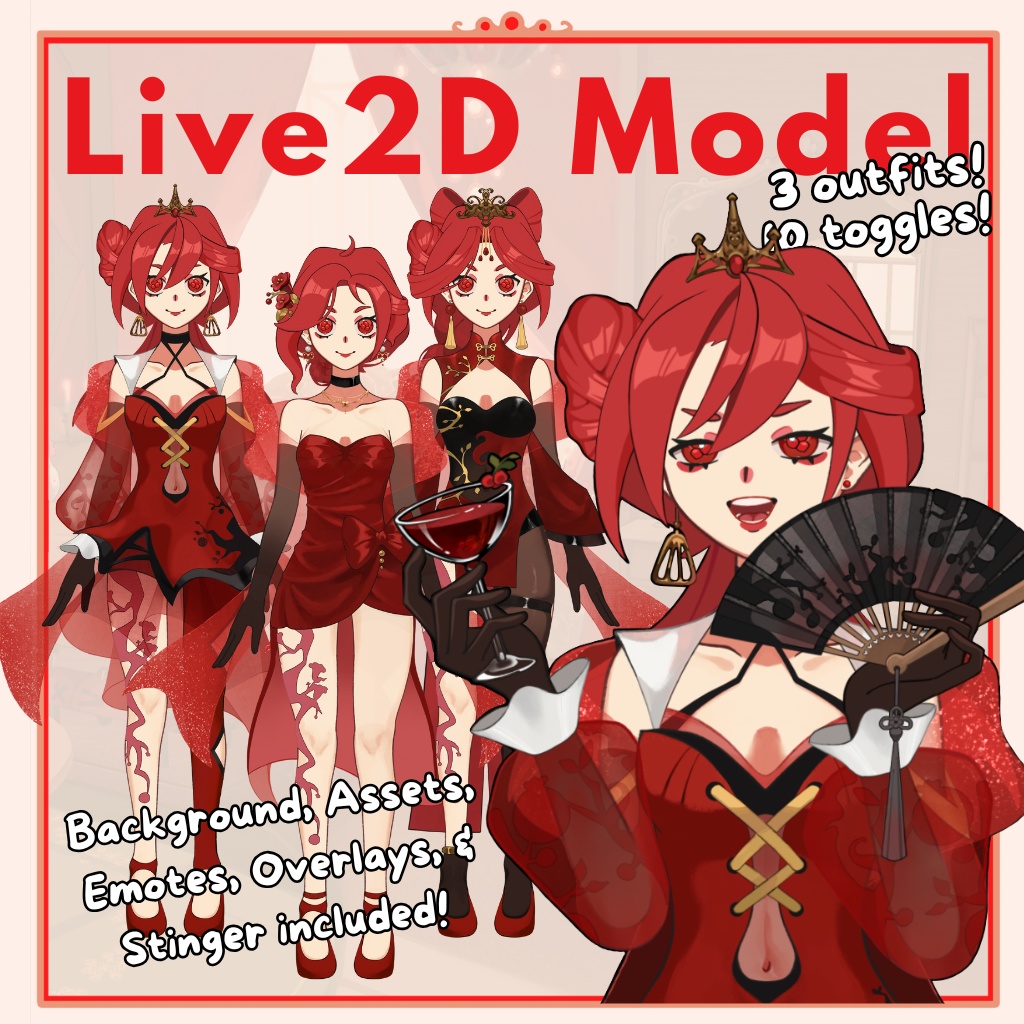 [Ruby Red] Live2d Model Full Bundle🔥 (Model+Bg/Overlay/Stinger/emotes etc.)