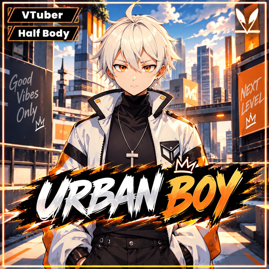 Premade VTuber model - Urban Boy for vtube studio as a cool customizable colored half body vtuber male vtuber made in live 2d