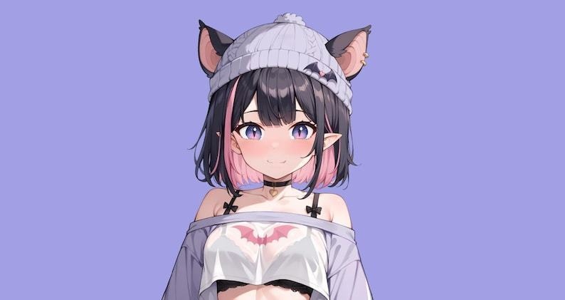 Premade VTuber - Cute Bat Girl voor vtube-studio als een schattig roze, full body vtuber animal girl live2d-model aanpasbaar