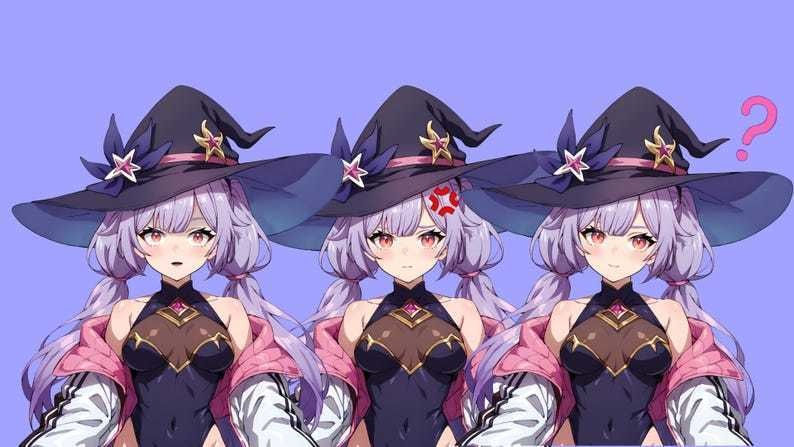 Premade VTuber Witch Mage Girl for vtube studio as a cute Purple, white full body vtuber witch girl full rigged live2d model
