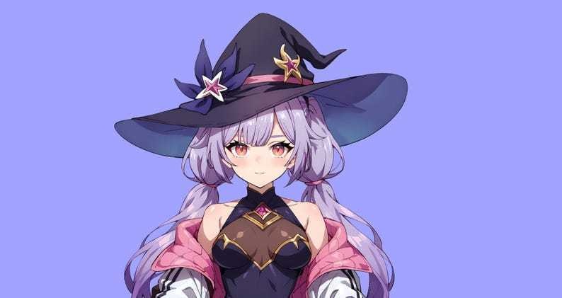 Premade VTuber Witch Mage Girl for vtube studio as a cute Purple, white full body vtuber witch girl full rigged live2d model