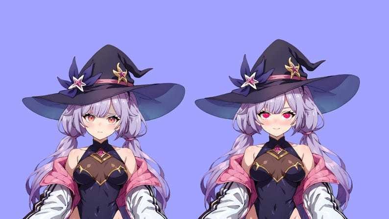 Premade VTuber Witch Mage Girl for vtube studio as a cute Purple, white full body vtuber witch girl full rigged live2d model