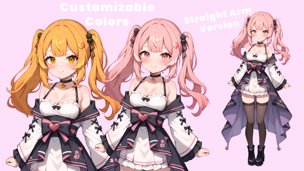 VTuber - Pink Kitsune Girl for vtube studio as a cute Pink, full body vtuber cat fox girl live2d model customizable