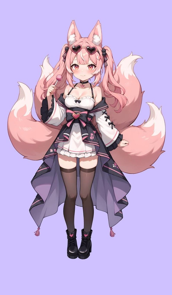 VTuber - Pink Kitsune Girl for vtube studio as a cute Pink, full body vtuber cat fox girl live2d model customizable