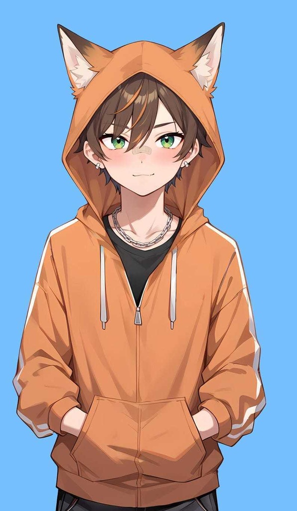 Male premade vtuber model - Fox Hoodie Boy for vtube studio as a customizable colored full body male live2d vtuber
