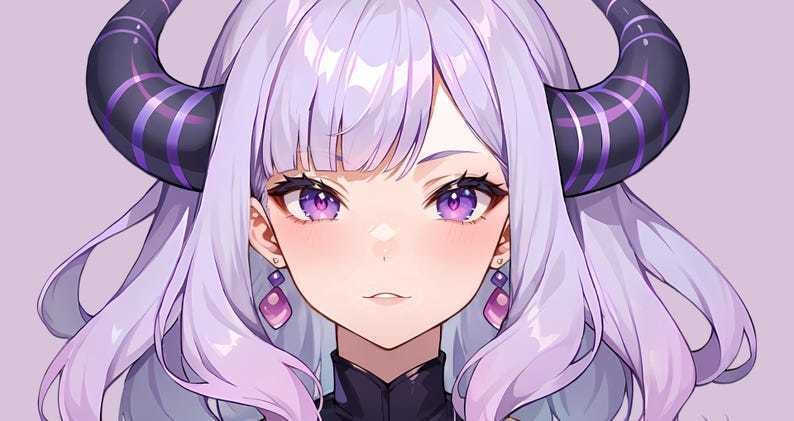 VTuber - Purple Demoness Succubus Girl for vtube studio as a cute Purple, white half body vtuber demon goth girl live2d model