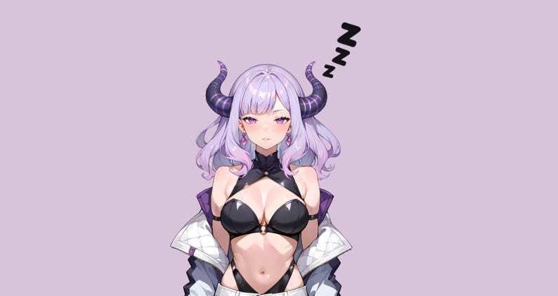 VTuber - Purple Demoness Succubus Girl for vtube studio as a cute Purple, white half body vtuber demon goth girl live2d model