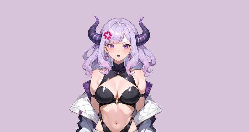 VTuber - Purple Demoness Succubus Girl for vtube studio as a cute Purple, white half body vtuber demon goth girl live2d model