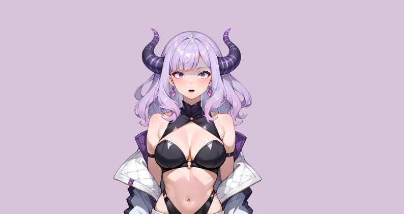 VTuber - Purple Demoness Succubus Girl for vtube studio as a cute Purple, white half body vtuber demon goth girl live2d model