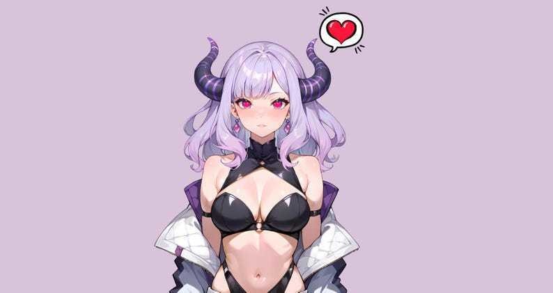 VTuber - Purple Demoness Succubus Girl for vtube studio as a cute Purple, white half body vtuber demon goth girl live2d model