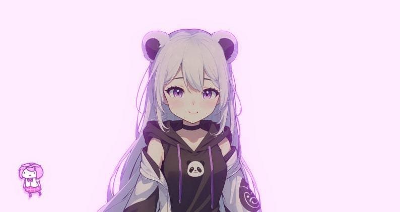 Premade Live2d VTuber Model - Panda Girl for vtube studio as a cute purple, white full body vtuber animal female vtuber