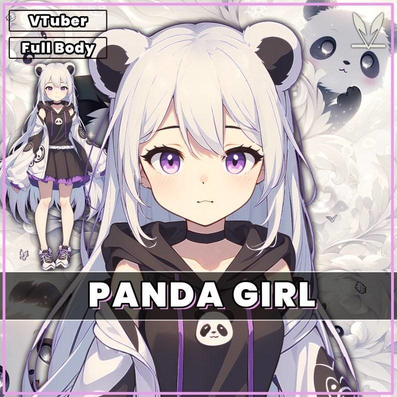 Premade Live2d VTuber Model - Panda Girl for vtube studio as a cute purple, white full body vtuber animal female vtuber
