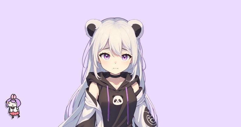 Premade Live2d VTuber Model - Panda Girl for vtube studio as a cute purple, white full body vtuber animal female vtuber