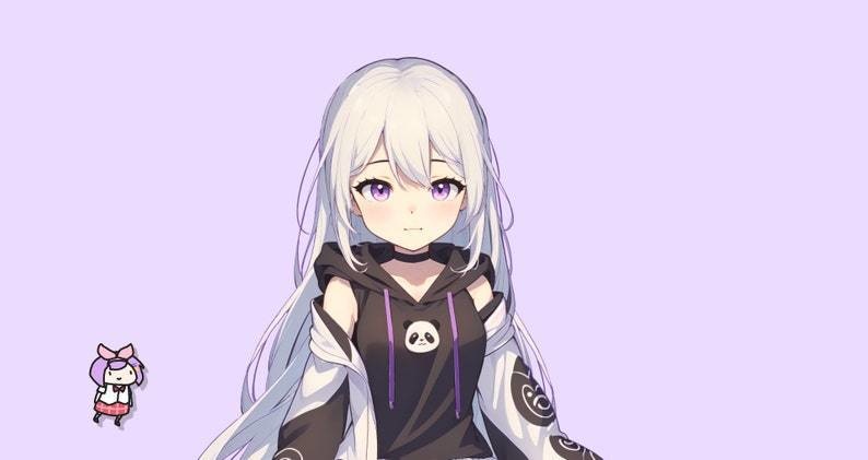 Premade Live2d VTuber Model - Panda Girl for vtube studio as a cute purple, white full body vtuber animal female vtuber
